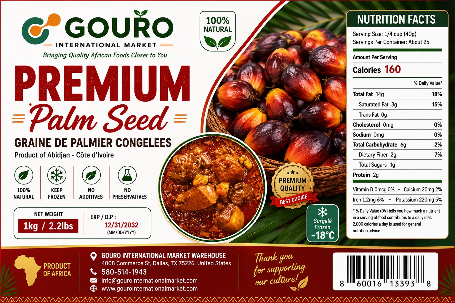 Gouro Premium Palm Seed product label