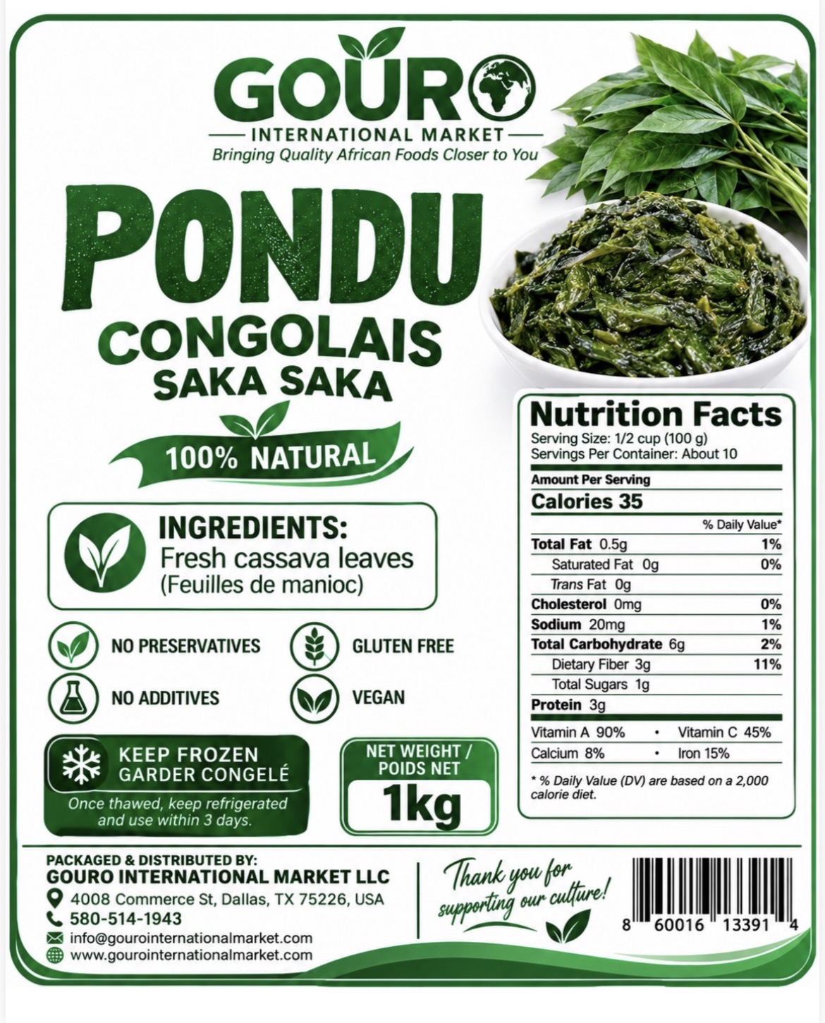 Gouro Congolese Pondu 1 kg product label