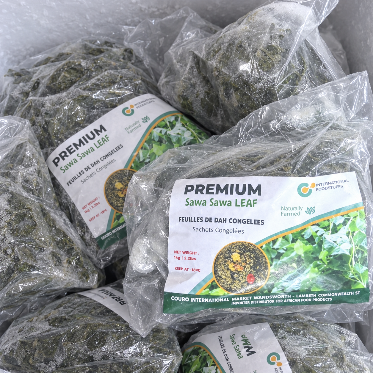 Frozen packages of Premium Sawa Sawa Leaf
